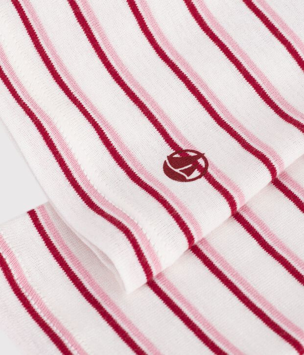 Gestreept katoenen T-shirt met lange mouwen voor dames wit/rood