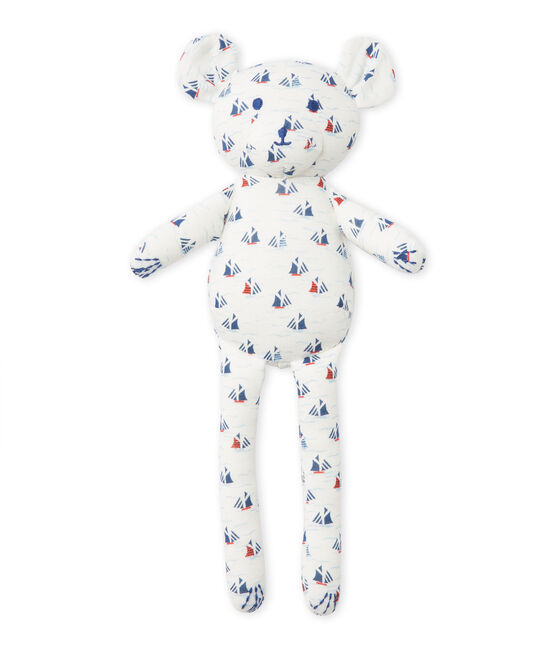 Doudou ourson bébé garçon imprimé blanc LAIT/blanc MULTICO