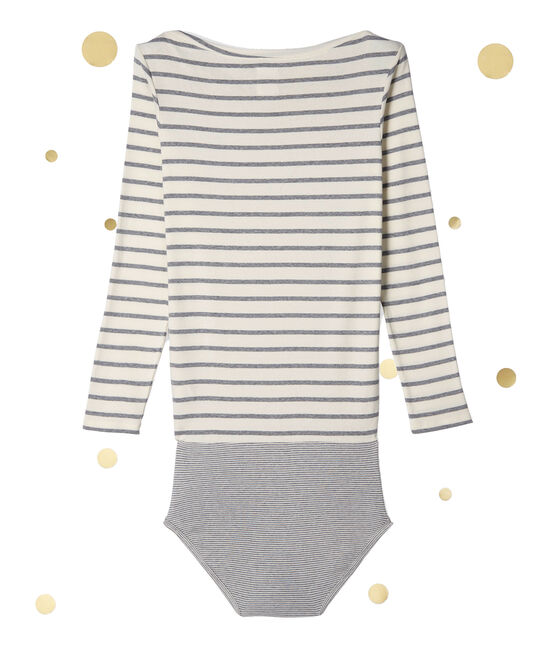 Damesbody met lange mouwen. Petit bateau x Marie-Agnès Gillot beige COQUILLE/grijs SUBWAY