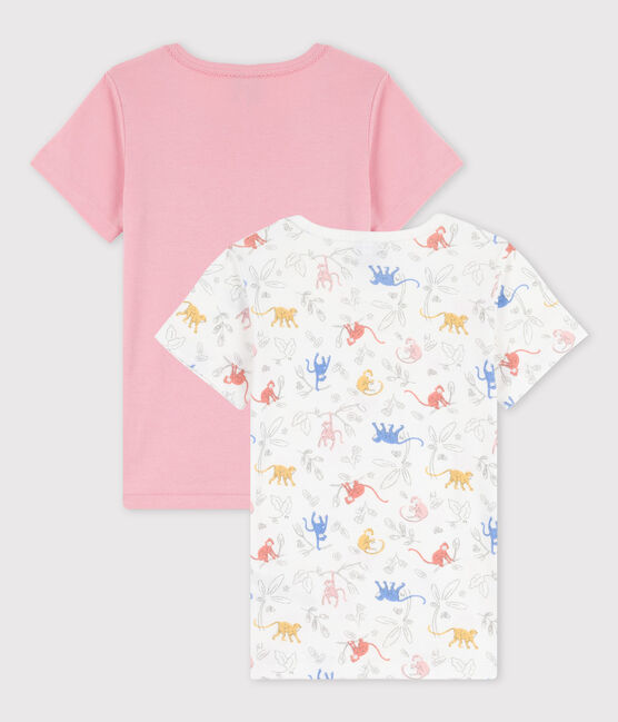 Set met 2 T-shirts met korte mouwen en aapjesprint voor meisjes in biokatoen variante 1