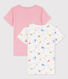 Set met 2 T-shirts met korte mouwen en aapjesprint voor meisjes in biokatoen