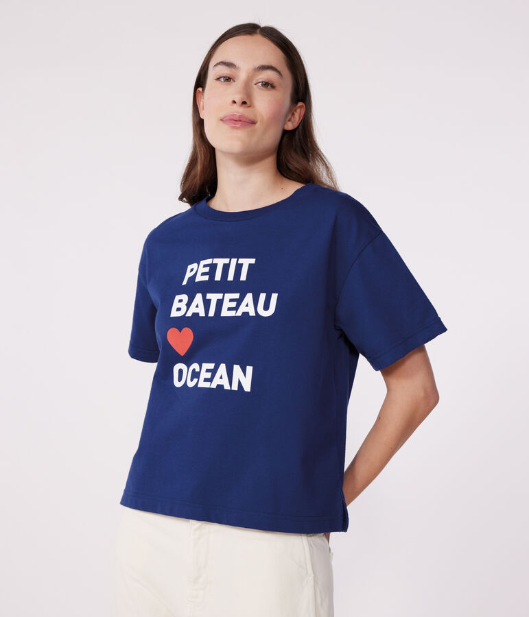 Le Boxy, katoenen T-shirt voor dames blauw
