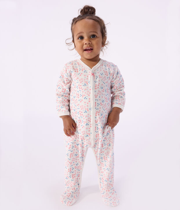 Babypyjama van fluweel met bloemenprint wit/multicouleur
