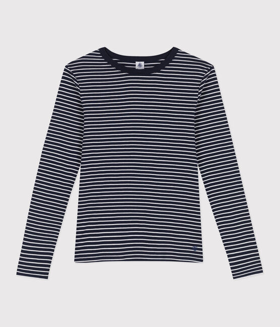 L'Iconique, gestreept katoenen T-shirt voor dames blauw SMOKING/wit MARSHMALLOW