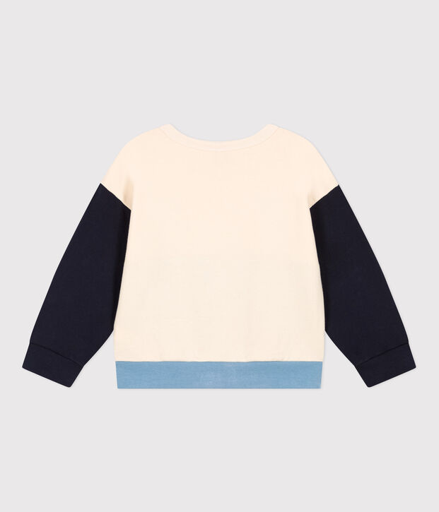 Sweater in molton voor jongens ecru/multicouleur