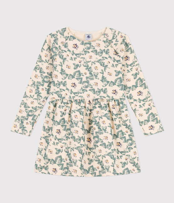 Gebloemde fleece jurk met lange mouwen voor meisjes wit AVALANCHE/ MULTICO