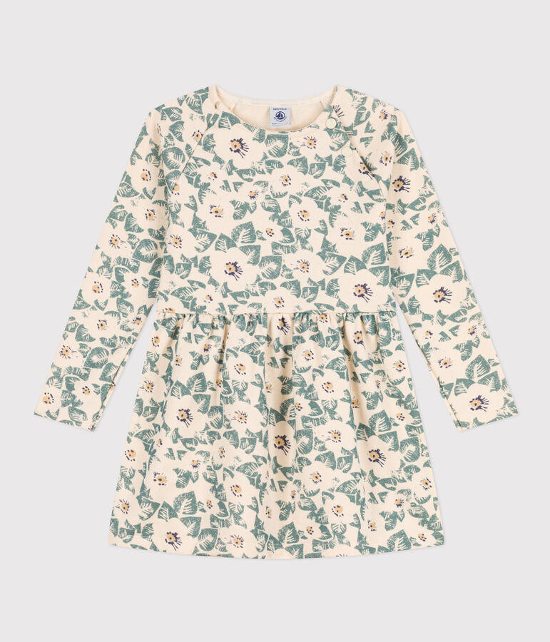 Gebloemde fleece jurk met lange mouwen voor meisjes ecru/multicouleur