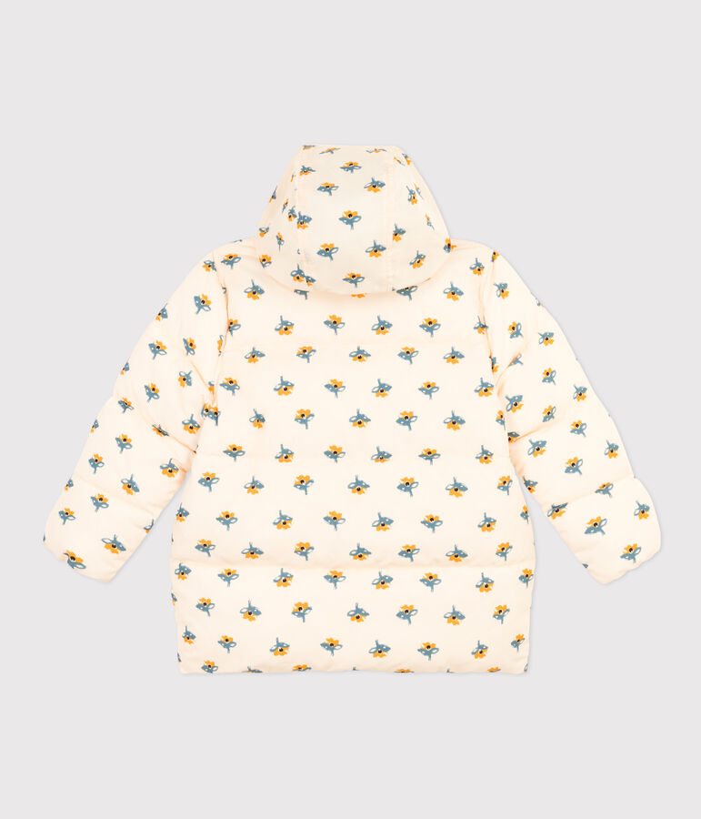 Donsjack met oprolbare capuchon voor meisjes ecru/multicouleur