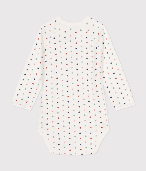 Body crois&eacute;s manches longues en coton b&eacute;b&eacute; blanc/multicouleur