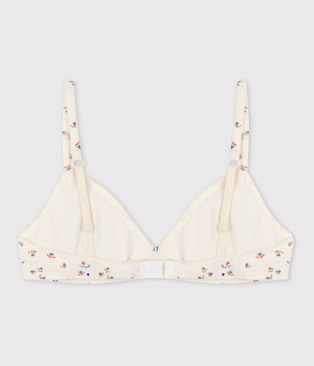 Soutien-gorge padd&eacute; fleur fille en coton et &eacute;lasthanne blanc/multicouleur