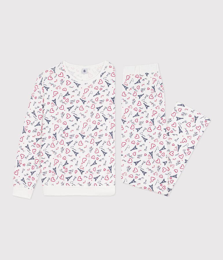 Pyjama femme en coton imprim&eacute; Paris blanc/multicouleur