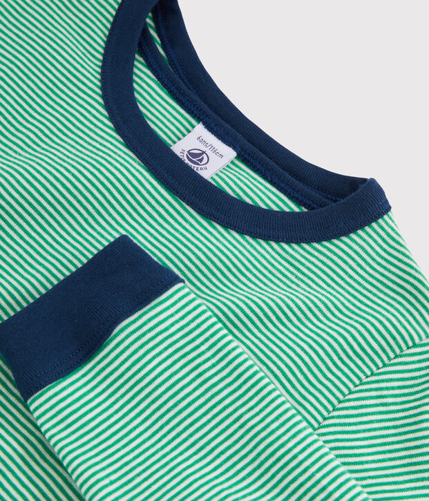 Pyjama milleraies vert petit gar&ccedil;on en c&ocirc;te vert/blanc