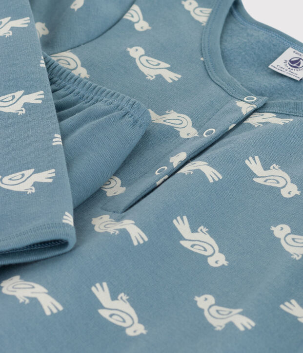 Nachthemd en legging met vogeltje voor meisjes in molton en katoen blauw/wit