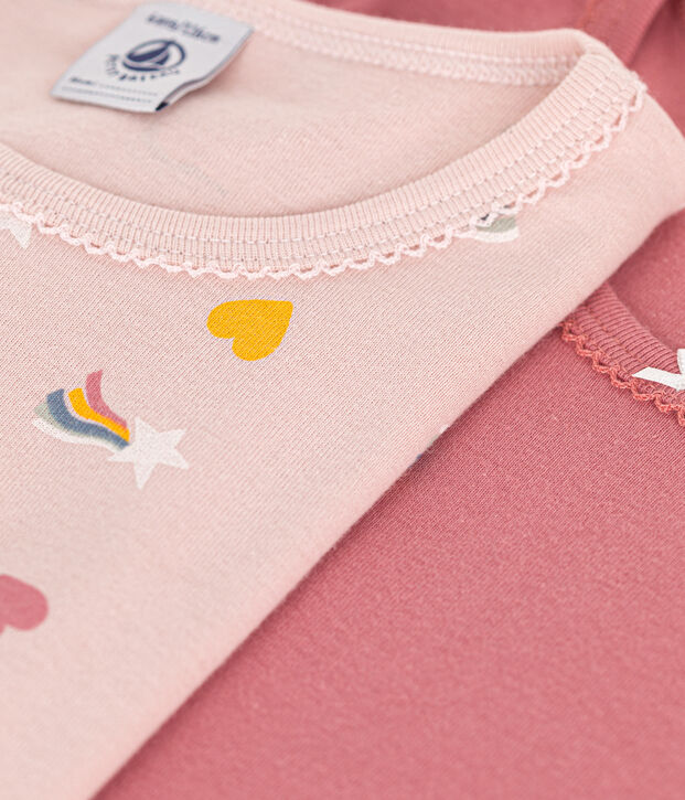 Setje met 2 katoenen T-shirts met lange mouw en hartmotiefje voor kinderen multicouleur