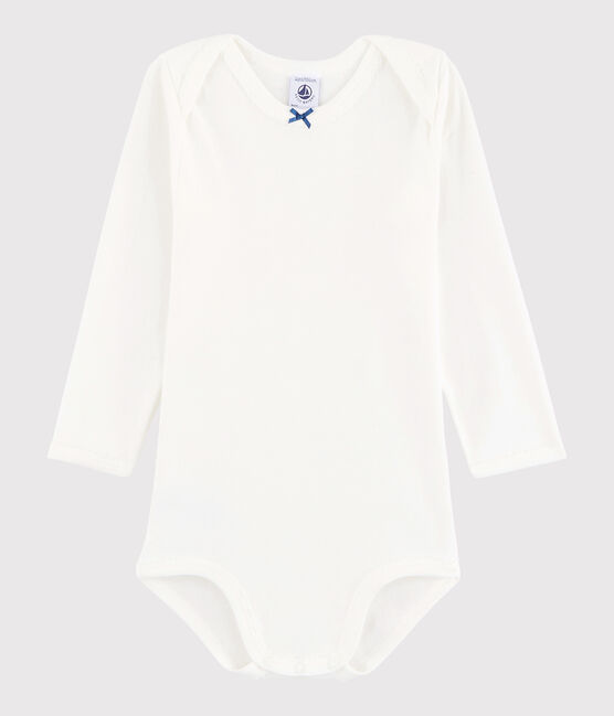 Rompertje lange mouwen babymeisje wit MARSHMALLOW/blauw ACIER