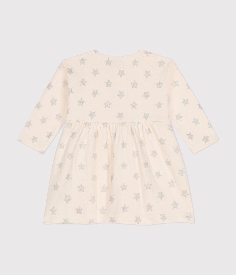 Jurk in tubic met sterrenprint voor baby's ecru/grijs
