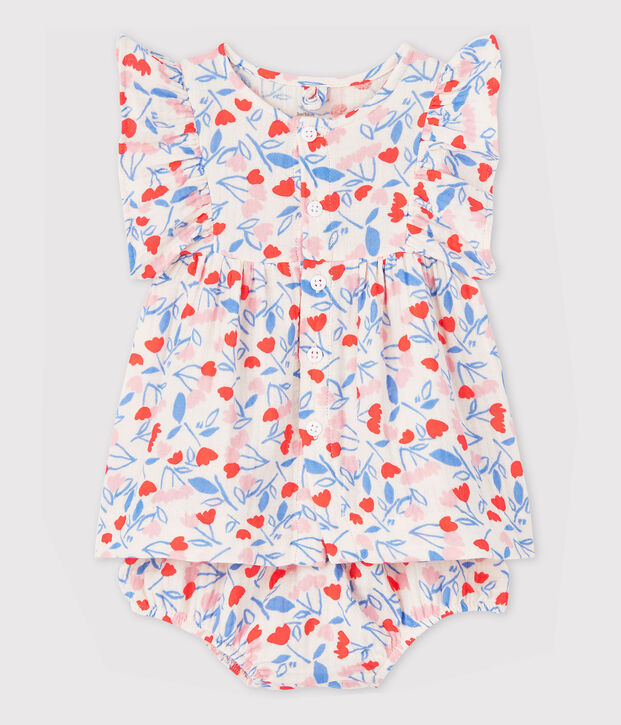 Robe sans manches fleurie avec bloomer b&eacute;b&eacute; fille en tissu couche en coton biologique rose/multicouleur