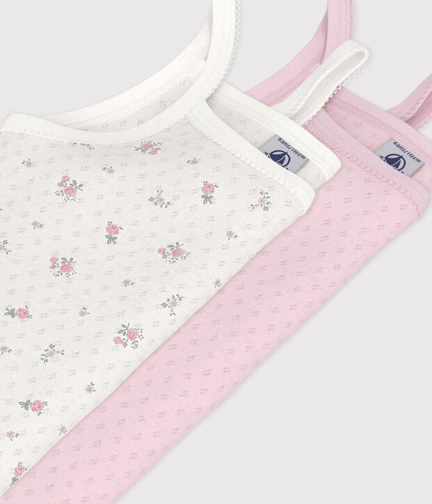 Setje met kinderhemdjes van ajourkatoen met bloemenprint multicouleur