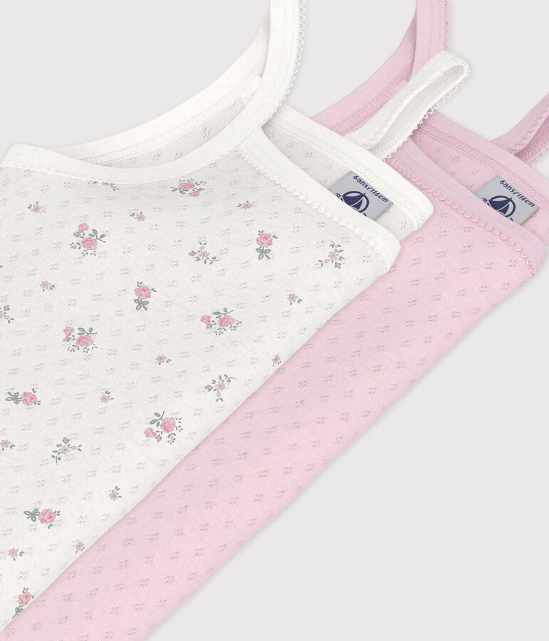 Setje met kinderhemdjes van ajourkatoen met bloemenprint multicouleur