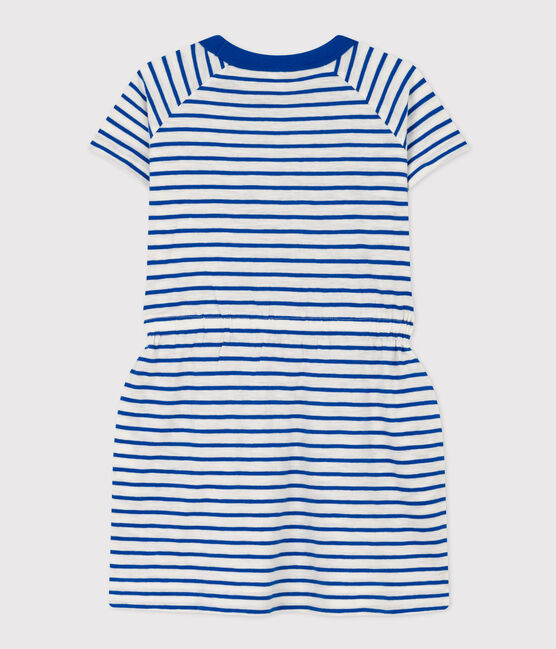 Robe rayée en jersey flammé enfant fille blanc MARSHMALLOW/bleu PERSE