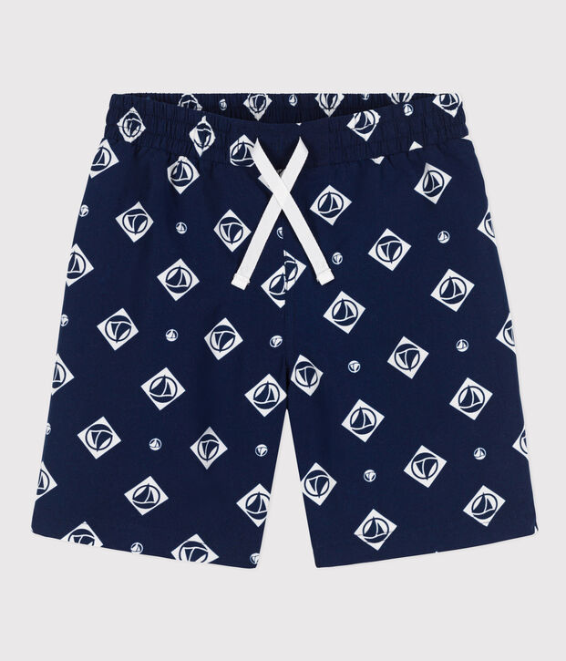 Short de bain recycl&eacute; imprim&eacute; enfant gar&ccedil;on bleu/&eacute;cru