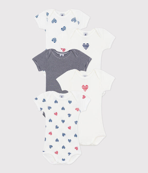 Lot de 5 bodies manches courtes en coton c&oelig;urs ray&eacute;s b&eacute;b&eacute; multicouleur
