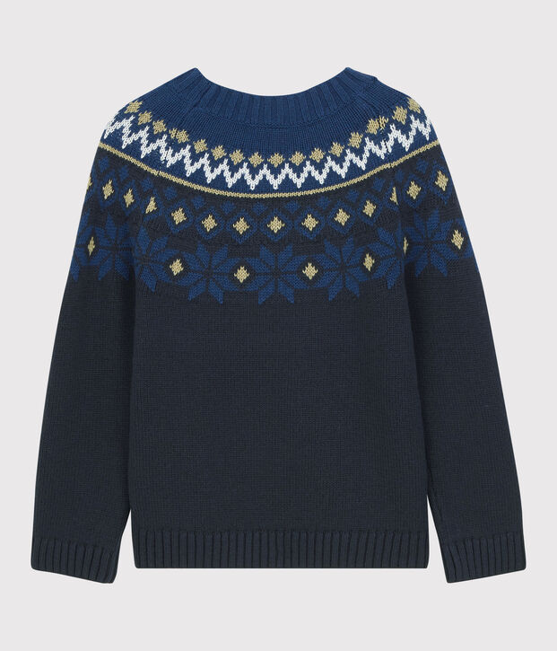 Pull laine et coton enfant gar&ccedil;on bleu/multicouleur
