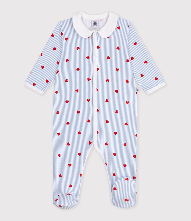 Pyjama b&eacute;b&eacute; en coton avec col, imprim&eacute; c&oelig;urs blanc/multicouleur