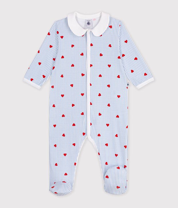 Pyjama b&eacute;b&eacute; en coton avec col, imprim&eacute; c&oelig;urs blanc/multicouleur