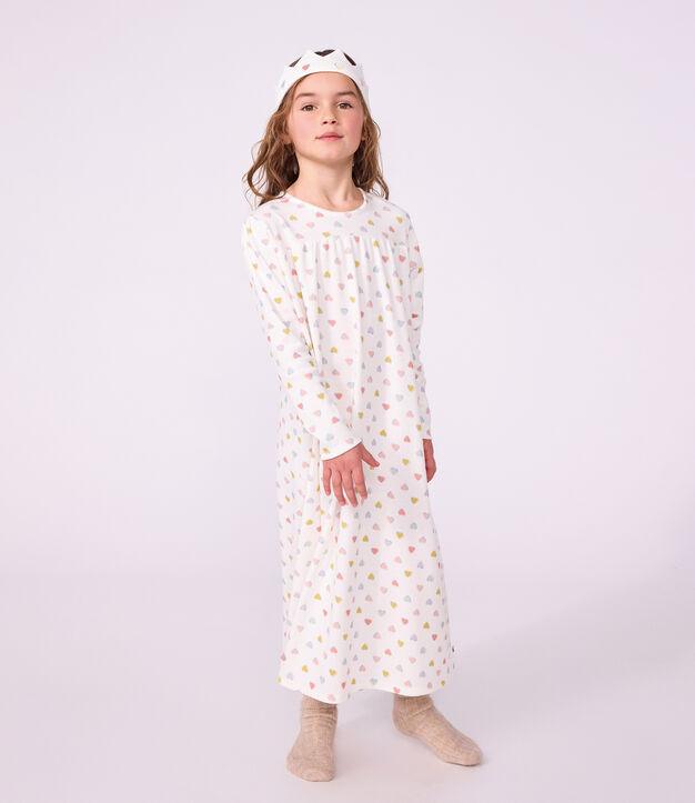 Katoenen kindernachthemd in prinsessenthema met diadeem wit/multicouleur