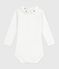 Body bébé en coton à col brodé, uni blanc MARSHMALLOW