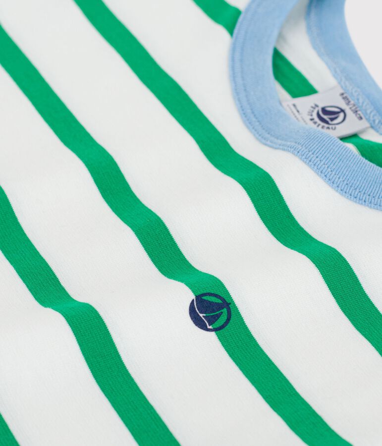 Katoenen kinder-T-shirt met korte mouw en streepjes wit/groen