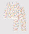 Meisjespyjama van molton met bloemenprint wit MARSHMALLOW/wit MULTICO