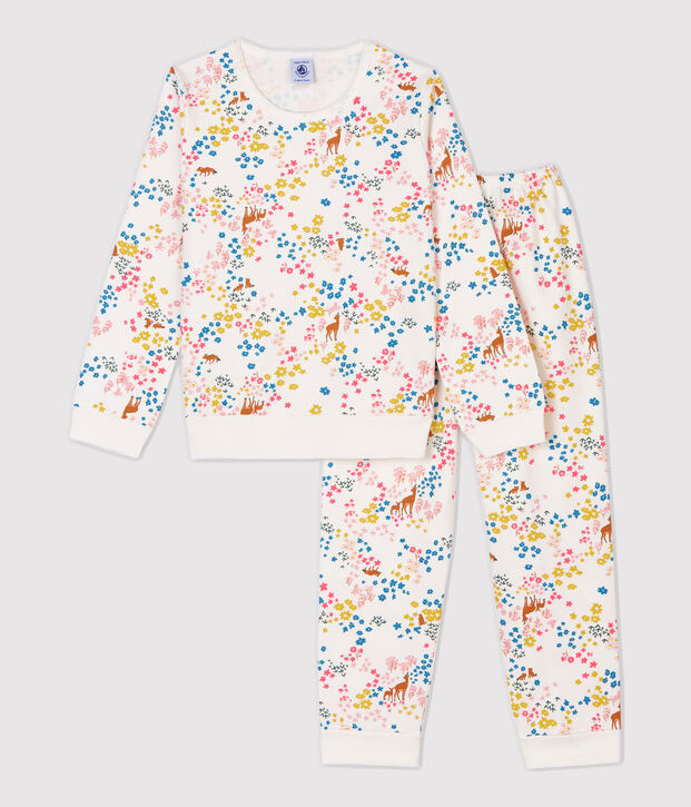 Meisjespyjama van molton met bloemenprint wit/multicouleur
