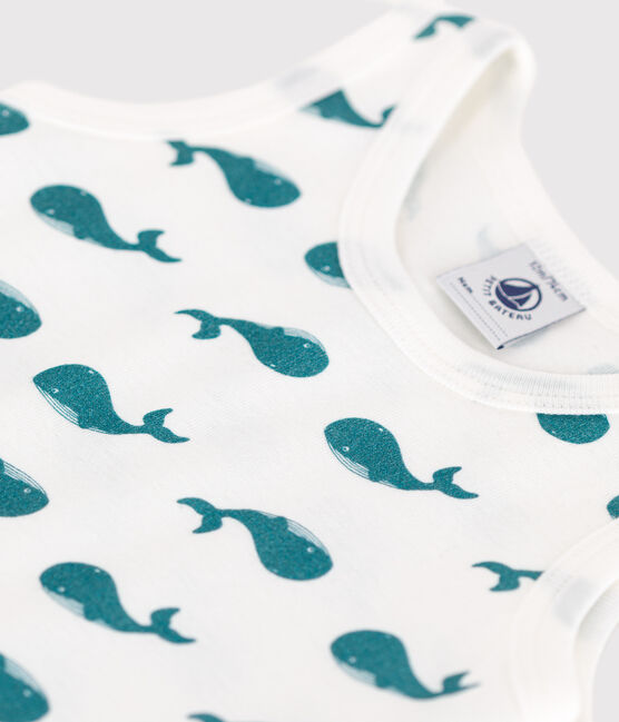 Kort katoenen babypakjes met walvisjesprint groen MARSHMALLOW/ DRAGONFLY