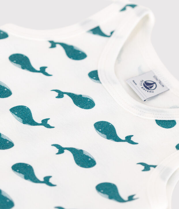 Combinaison courte b&eacute;b&eacute; en coton baleines vert/vert