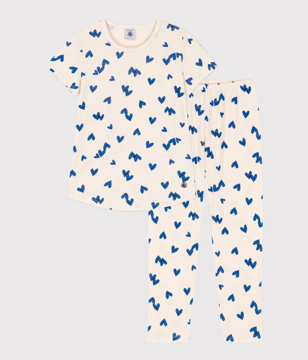 Pyjama manches courtes petite fille en coton &eacute;cru/multicouleur