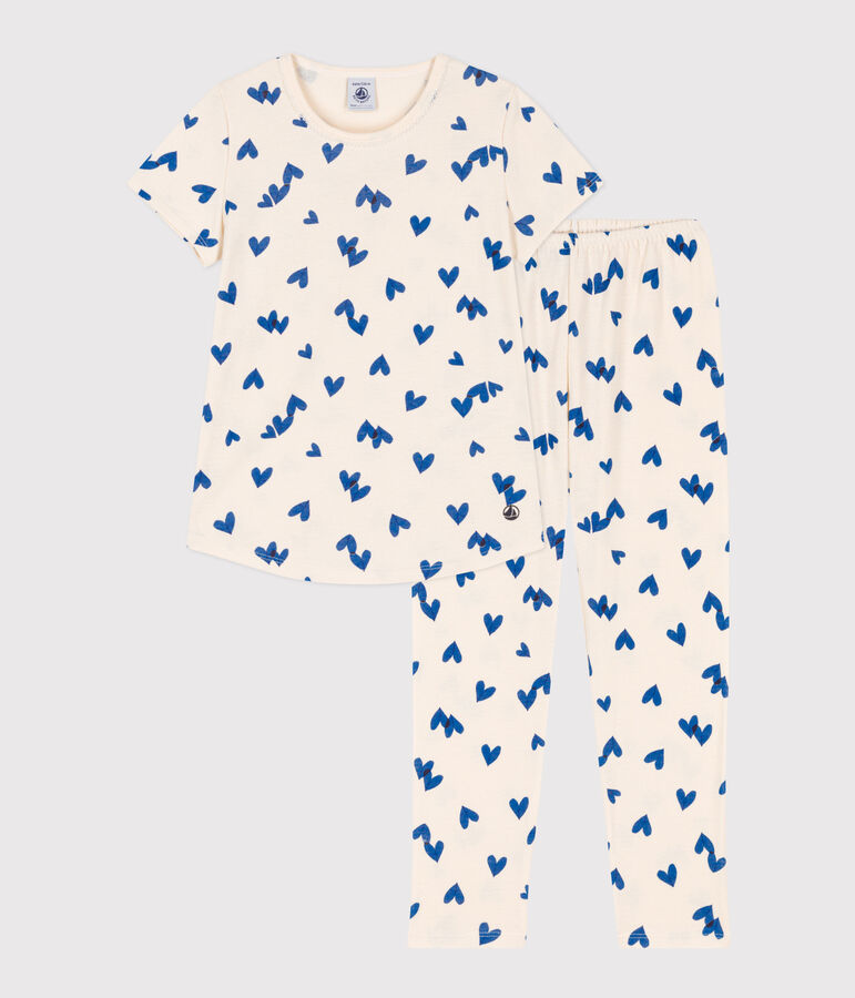 Meisjespyjama met korte mouwen in katoen ecru/multicouleur