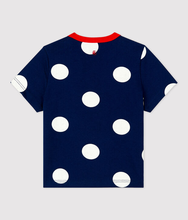 T-shirt met korte mouwen en stippenprint in jerseystof voor baby's blauw/wit
