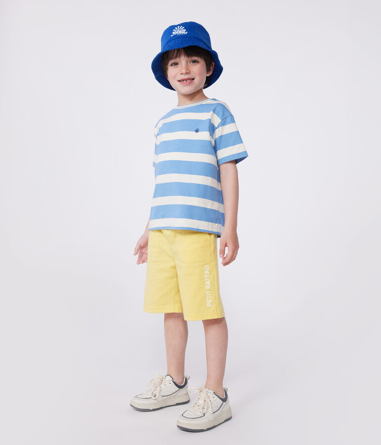 Teeshirt enfant en coton manches courtes &agrave; rayures bleu/&eacute;cru