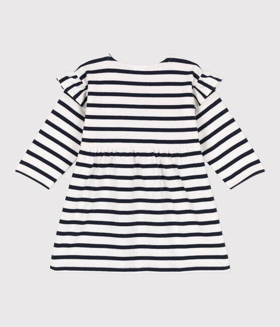 Robe manches longues bébé rayée marinière en jersey épais blanc MARSHMALLOW/bleu SMOKING