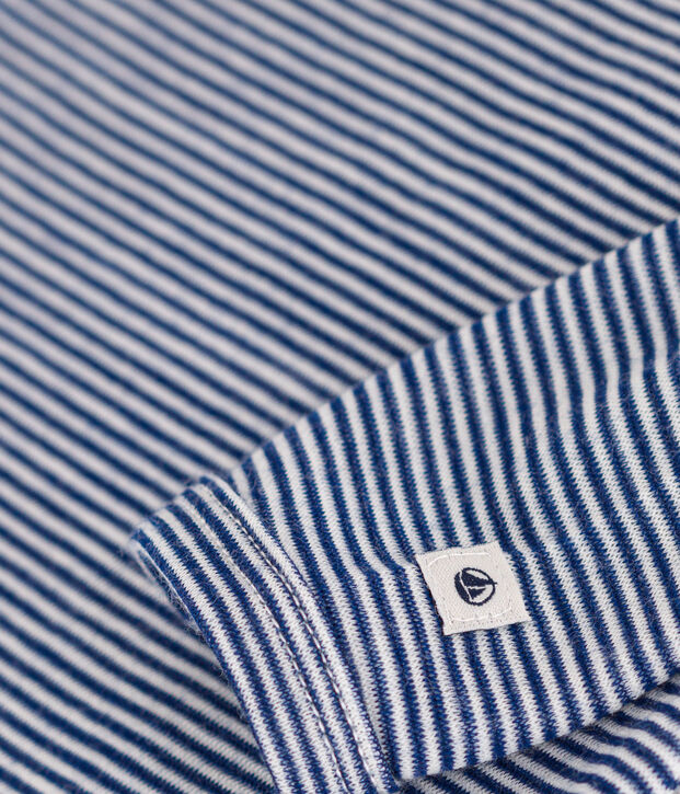 BABYBODY MET LANGE MOUW EN STREPEN IN WOL EN KATOEN blauw/wit