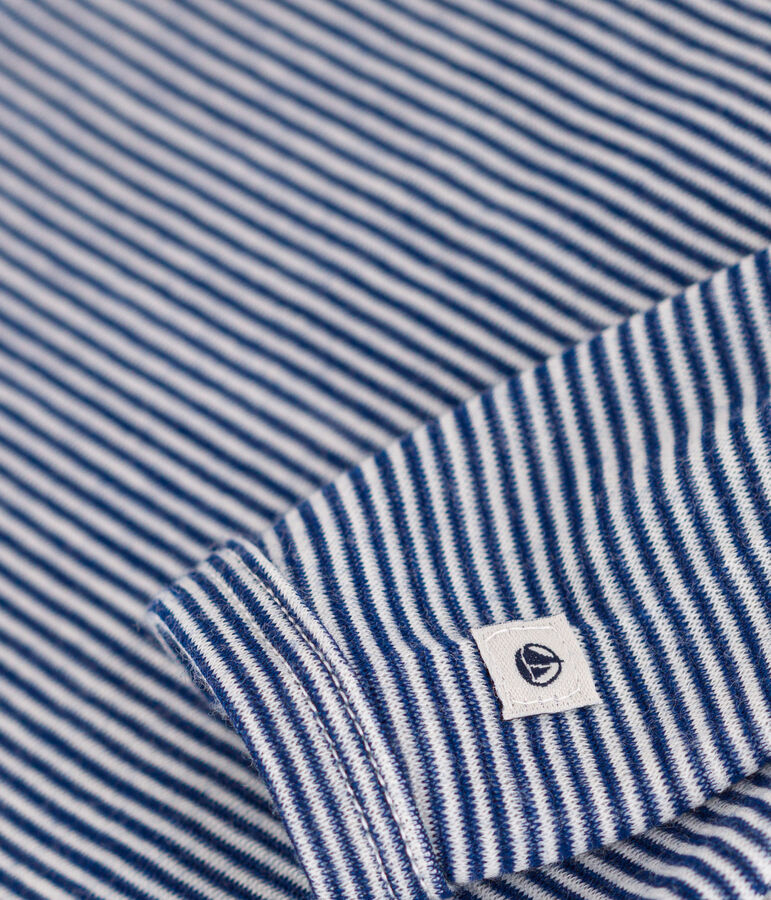 BABYBODY MET LANGE MOUW EN STREPEN IN WOL EN KATOEN blauw/wit