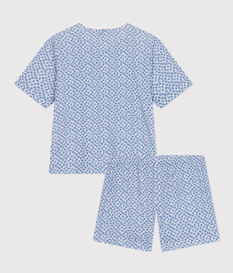 Katoenen pyjama met korte broek en T-shirt met bloemmotiefje voor dames blauw MARSHMALLOW/ INCOGNITO