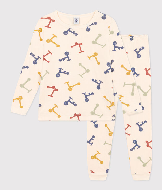 Katoenen kinderpyjama met print ecru/multicouleur