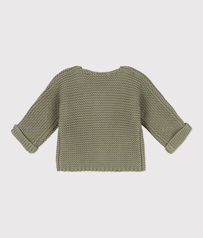 Cardigan b&eacute;b&eacute; tricot point mousse en coton vert