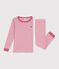 Pyjama tr&egrave;s ajust&eacute; enfant en coton &agrave; rayures rose/blanc