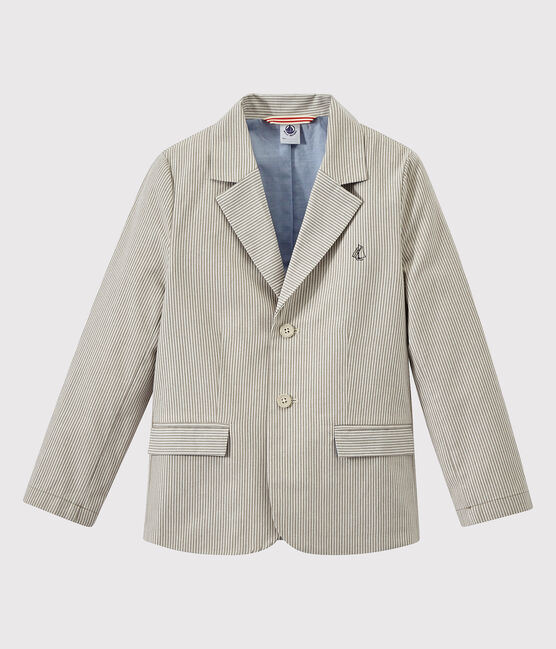 Gestreepte blazer in canvas voor jongens grijs MINERAI/wit LAIT