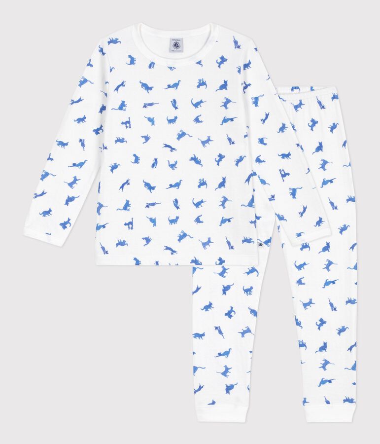 Katoenen kinderpyjama met katjesprint wit/multicouleur
