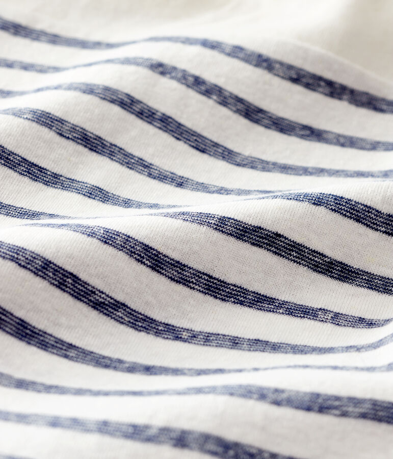 Combinaison courte en coton/lin ray&eacute; b&eacute;b&eacute; gar&ccedil;on blanc/bleu